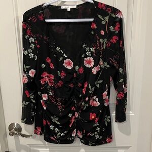 CLEO Top Long Sleeves V-neck BLACK FLORAL XL